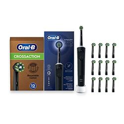 Oral-B Vitality Pro Protect X Clean Brosse à Dents Électrique + CrossAction Brossettes de Rechange (Pack de 12), 3 Modes de Brossage, Élimine Jusqu’à 100 % D’élimination de la Plaque Dentaire, Noir