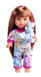 Evi Love Pyjama, 3-voudig gesorteerd, er wordt slechts één artikel geleverd, pop in een schattige pyjama met eenhoornknuffeldier, 12 cm speelpop, vanaf 3 jaar
