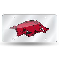Rico Industries NCAA Arkansas Laserbacks Laser Cut Auto Tag, Silver