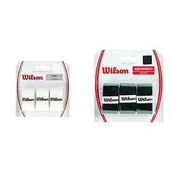 Wilson Pro Overgrip Perforated, Impugnatura Per Racchetta Da Tennis Unisex-Adulto, Bianco, Taglia Unica & Grip Wrz4040Bk Impugnatura Pro Soft Overgrip, Unisex, Nero, 3 Unitã