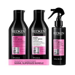 REDKEN Acidic Color Gloss Sulphate-Free Shampoo & Conditioner Supersize 500ml and Heat Protection Leave-In Treatment 190ml