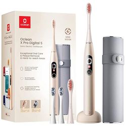 Oclean X Pro Digital Spazzolino Elettrico, 3 Modalità, 4 Testine e custodia da viaggio, con Schermo a colori, Timer e app, Supporto da parete raffinato, Oro