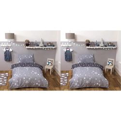 Dreamscene Galaxy Stars Duvet Cover with Pillowcase Reversible Charcoal Bedding Set, Silver Grey - Junior/Cot Bed (Pack of 2)