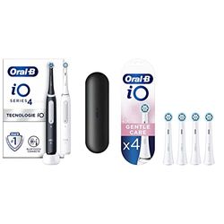 Oral-B iO4 Cepillos de Dientes Eléctricos (Pack de 2) con 1 Mango Recargable Blanco y Negro, Regalos Originales & iO Gentle Care Recambios Cepillo de Dientes Eléctrico- Blanco, Originales