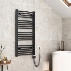EMKE Handdoekradiator, elektrisch, 120 x 50 cm, gebogen badkamerverwarming, elektrisch met thermostaat, handdoekdroger, handdoekwarmer met timer, antraciet, 500 W