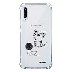 Evetane Cover compatibile con Samsung Galaxy A50 in silicone con angoli antiurto, protezione completa, resistente, trasparente gatto e lana, motivo scrittura alla moda