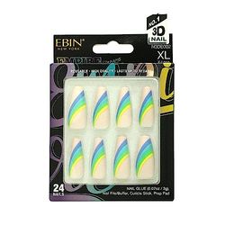 EBIN NEW YORK EMPIRE DREAMS - Good Vibes | Press on Nails Long and Extra Long Coffin Style, Colorful Patterns with Gloss and Matt Texture, Y2K Pop Style False Nales for Daily Wear, Festival