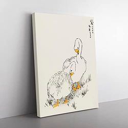 Two White Geese By Numata Kashu Asian Japanese Canvas Wall Art Print Ready to Hang, Framed Picture for Living Room Bedroom Home Office Décor, 76x50 cm (30x20 Inch)