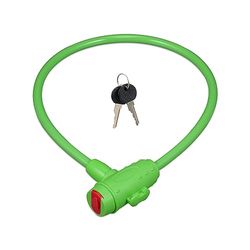 Relaxdays Lucchetto per Bici da Bambino, Catenaccio per E-Bike con 2 Chiavi, Cavo Antifurto, Lunghezza: 70 cm, Verde