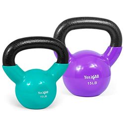 Yes4All XVWR Kettlebell, met vinylcoating, gietijzeren kettlebell, set van 4,5 + 6,8 kg