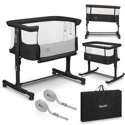 LIONELO Aurora 3-in-1 Babybed tot 9 kg wiegje naast het bed, bijzetbed, Kinderbed, Hoogwaardige matras ech hoogteverstelling en instelling van de helling van de, 4 wielen met rem