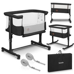 lionelo Aurora 3 en 1 Lit bébé jusqu'à 9 kg Cododo, Berceau Réglage de la Hauteur et de l’Inclinaison du Matelas 4 roulettes avec Freins Matelas Ergonomique Sac