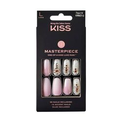 KISS Masterpiece One-Of-A-Kind Luxe Manicure, Kitty Gurl, Long Length Coffin Fake Nails, Includes Nail Glue, File, and 30 Nails with 12 Accent Nails