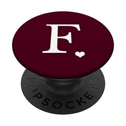 White Initial F Heart Monogram Letter F On Burgundy PopSockets Grip and Stand for Phones and Tablets