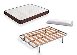 HOGAR24 ES Cama Completa - Colchón Viscobrown Reversible + Somier Basic + 4 Patas + Almohada Fibra, 140x180