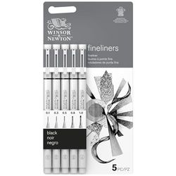 Winsor Newton Fineliner Rotulador calibrado, Puntas surtidas, Negro, Set de 5, Surtido