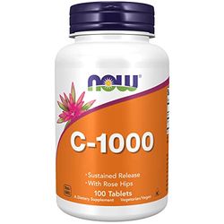 Now Foods, C-1000 with Rosehip, Sustained Release, 1.000mg, 100 Vegan Tablets, Lab-Tested, Vitamin C, Gluten Free, Soy Free, Vegetarian