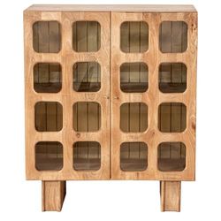 DRW Consoletafel voor de entree met 2 deuren van hout en glas in naturel, 110 x 42 x 92 cm