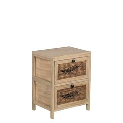 CAJONERA MADERA C/2 CAJONES MIMBRE DECO. HOJA, MADERA PAULOW_40X30X52CM CAJONES:36X28X19CM