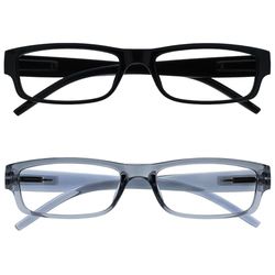 OPULIZE Negro Y Gris Ligero Cómodo Lectores Valor Pack 2 Hombres Mujeres RR32-17 +3.00
