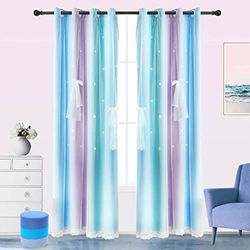 2 Paneles de Cortinas Opacas para Dormitorio de niñas, Cortina de niños, Cortina de Princesa Hueca, de Cuerda de Lazo para decoración del hogar Sala de Estar (W52 x L84, Azul púrpura)