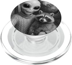 Selfie alienígena con mapache, OVNI y foto de la Tierra, extraterrestre divertido PopSockets PopGrip para MagSafe