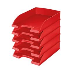 Leitz Brievenbak standaard A4, 5-pack, postbak van premium kwaliteit, stapelbare opbergvakken als bureau-organizer, combineerbaar met Plus-serie, rood, 52270025