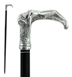 Cavagnini - Bastone da passeggio pesce sirena, elegante per uomo donna in legno - Bastone per signora anziana solido e personalizzato,con 5 colori nero. Per camminare sotegno ortopedico