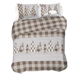 PENSIERI DELICATI Beddengoedset voor tweepersoonsbed, flanel, 100% katoen, 250 x 200 cm en kussensloop 52 x 82 cm, gemaakt in Italië, dekbedovertrek wasbaar op 40 °C, patroon Canada beige