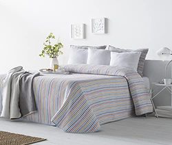 VIALMAN Lichte sprei Sofia 14 met strepenpatroon voor eenpersoonsbed 90 cm | Sprei Jaquard 90 cm | blauwe sprei 180 x 270 cm