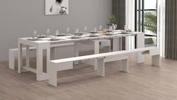 Dmora - Torquato Bench, Set of 2 Chairs for Dining Table, Extendable Benches, 290 x 25 x 45 cm, White