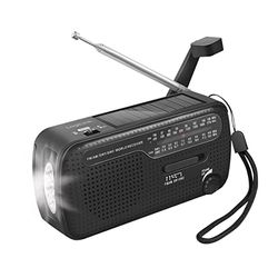 LogiLink Emergency radio with 3 charging options: dynamo hand crank, solar panel and USB, with integrated torch