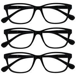 UV Reader Black Lightweight Reading Glasses Value 3 Pack Designer Style Mens Womens UVR3PK027BLK +2.50