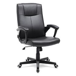 SONGMICS Krzesło biurowe z poliuretanu, odporne na zużycie, krzesło obrotowe z regulacją wysokości o ergonomicznym kształcie, czarne, OBG32B, 66 x 66 x 110 cm