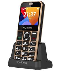 Hammer H myPhone Halo 3 Oro, teléfono clásico, teléfono para Mayores, Base de Carga, Botón SOS, Llaves Grandes, Gran Pantalla de 2,3 Pulgadas, contactos fotográficos, 1000 mAh