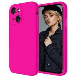 BOUFE Coque de Protection en Silicone pour iPhone 14, Protection de l'appareil Photo, Doublure intérieure en Microfibre Douce et Anti-Rayures Rose Vif 6,7"