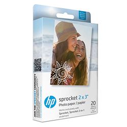 HP 2x3" Papier photo Zink de qualité supérieure (20 feuilles) compatible avec l'imprimante photo portable Sprocket