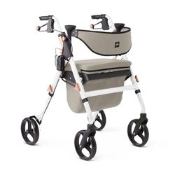 Medline Premium Empower Rollator Walker with Seat, Comfort Handles and Thick Backrest, Folding Walker for Seniors, 8" Wheels, White Frame