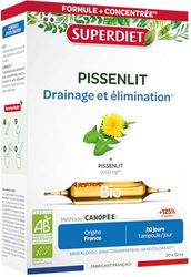 SUPERDIET - PISSENLIT BIO – Drainage et élimination – Phytothérapie – Fabrication Française – 20 ampoules 15 ml
