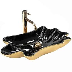 Rea LAVABO DA APPOGGIO Sea Infinity Black Gold + Scarico Click-Clack Lavandino bagno 630 x 330 x 115 mm Ceramica (nero/oro)