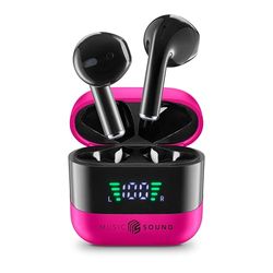 Music Sound, SPARK, Auricolari TWS, Bluetooth, Wireless, Display LED, Play Time 30 Ore, Pairing Automatico, Controlli Touch Sugli Auricolari, Rosa