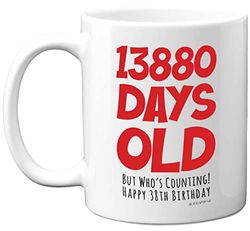 38th Birthday Mug Gift for Men Women Him Her - 13880 Days Old - Funny Adult Thirty-Eight Thirty-Eighth Happy Birthday Present for Brother Dad Mum Uncle Auntie, 11oz Ceramic Dishwasher Safe Coffee Mugs