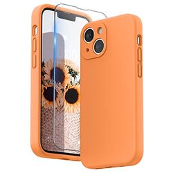 SURPHY Hoes compatibel met iPhone 13 Mini, siliconen hoes met displaybeschermfolie, telefoonhoes iPhone 13 Mini, camerabescherming, iPhone 13 Mini, beschermhoes 5,4 inch 2021, oranjegeel