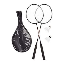 Relaxdays Badmintonset med väska, 2 robusta bollar, fjäderbollracket för barn vuxna, H x B 66 x 20 cm, grå 2 racketar