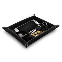 LONDO - Genuine Leather Tray Organizer - Practical Storage Box for Wallets, Watches, Keys, Coins, Cell Phones and Office Equipment,Black