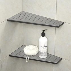 Bernkot Estante esquinero de Ducha, Estante Flotante Trapezoidal de 12 Pulgadas, Estante Flotante de Acero Inoxidable 304, Estante de baño Empotrado para Pared de Azulejos, sin taladrar (plomizo, 12