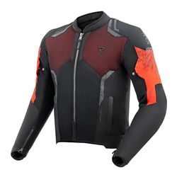 REBELHORN Jax motorcykeljacka män | textil | armbåge, axel och ryggskydd nivå 2 | avtagbart humax-membran | stora nätventilationspaneler | storlekar upp till 10 XL, Svart/fluo röd, S