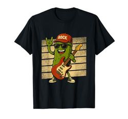 Pickle Playing Electric Guitar Rock Star Funny Pickles Lover Maglietta