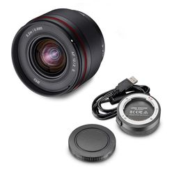Samyang AF 12mm F2.0 E Lens + Lens Station per Sony E - Messa a fuoco automatica APS-C Obiettivo grandangolare a lunghezza focale fissa per Sony E Mount APSC, per fotocamere Sony, nero