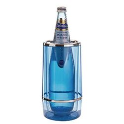 APS Enfriador de Botellas Borde Cromado, Transparente, Enfriador de Botellas de Bebidas de Doble Pared, 11,5 x 11,5 cm, Altura 23 cm, Azul